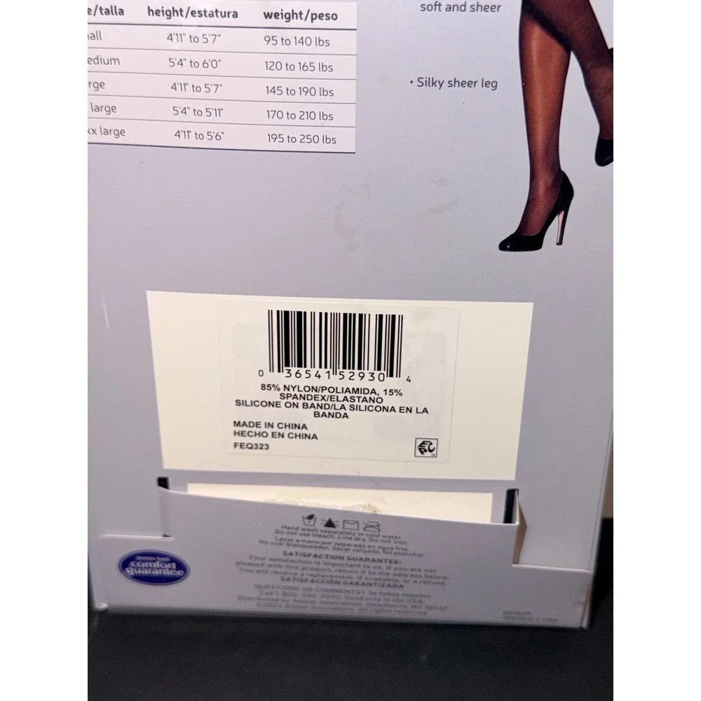 Hanes Premium Silky Sheer Lace Thigh High Stockings Black Small 20 Denier FEQ323